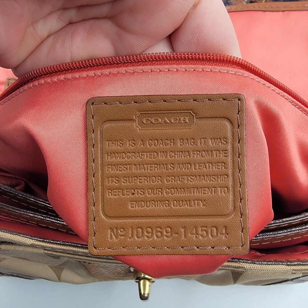 Vintage Coach J0969-14504 Peyton Beige Signature Sateen Brown snake Skin Y2k - Picture 10 of 14